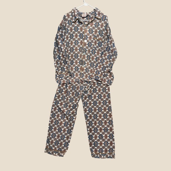 Bvd Other - Vintage Gaddi 70s Pajama Set XL Boho Geometric Pattern Balloon Pants Blue Brown